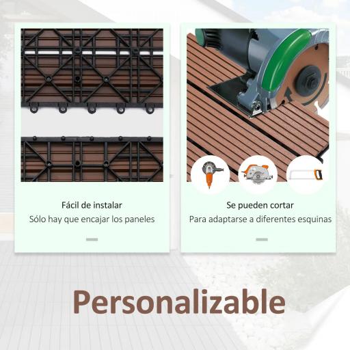 Set de 11 Piezas Baldosas de Exterior 30x30 cm 1 m² Antideslizantes y Resistentes al Clima de Fácil Instalación Marrón [2]