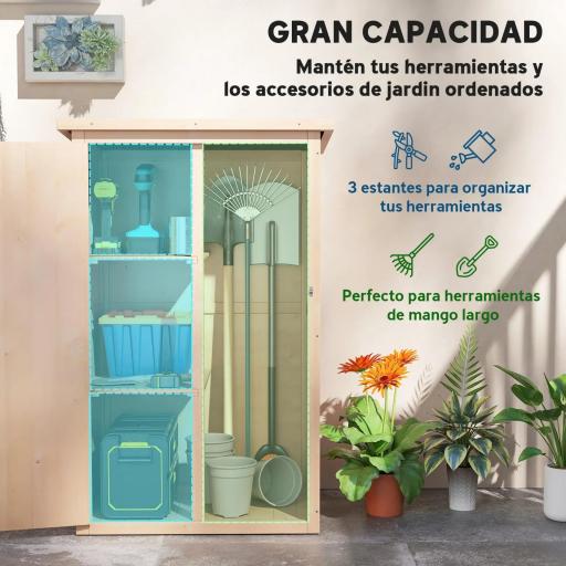 Armario de Jardín de Madera para Exterior para Herramientas con 2 Estantes Techo Asfáltico 75x56x115cm Natural [3]