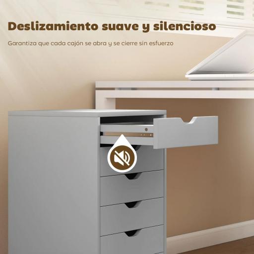 Cajonera Escritorio Archivador Móvil con 6 Cajones Ruedas Guías Deslizantes Silenciosas para Oficina Casa Gris [5]
