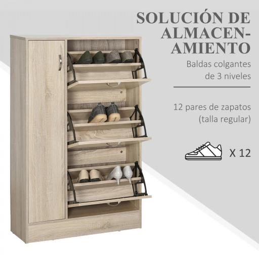 Armario Zapatero de 2 en 1 para Zapatos Mueble Almacenaje Paraguas Gran Espacio Estante Ajustable en 2 Niveles Capacidad de 12 pares 79x26x120 cm Madera [2]