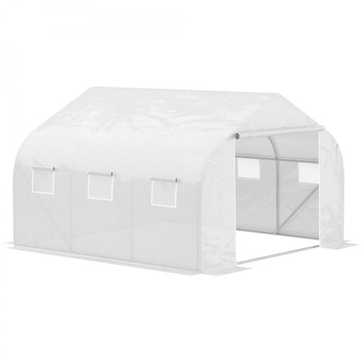 Invernadero de Túnel 445x300x205 cm Invernadero de Jardín con 6 Ventanas y Cubierta de Polietileno PE 140 g/m² Blanco [8]
