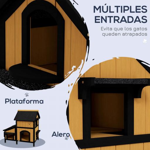 Caseta de Madera de Exterior para Gatos Casa para Gatos Refugio para Gatos de 2 Niveles 96x65x85,5 cm Natural [2]