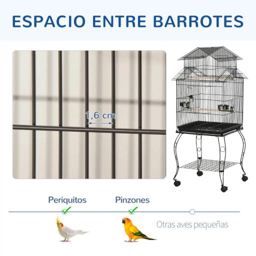 Jaula para Pájaros con Ruedas Pajarera con Soporte y Estante para Cacatúa ninfa Cotorra del Sol 50x49x137 cm Negro [2]