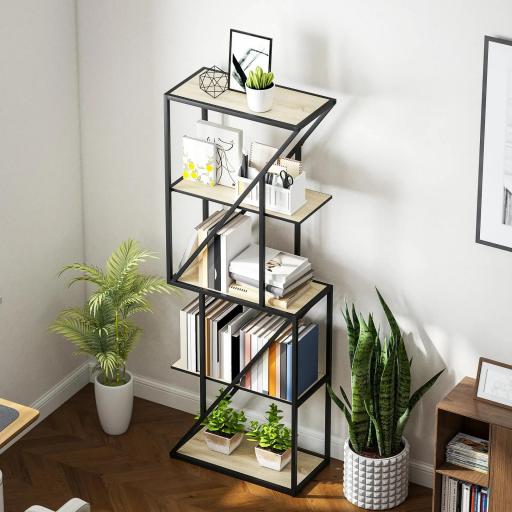 Librería de 5 Niveles Estantería para Libros Industrial con Estantes Abiertos y Marco de Acero 60x30x165 cm Roble [5]