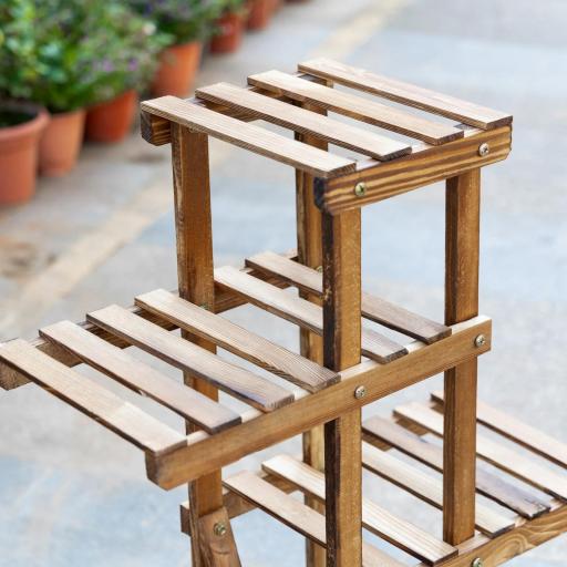 Estantería para Plantas con Pies de Madera con 5 Niveles Carga 60 kg para Interior y Exterior 98x28x95 cm Carbonizado [4]