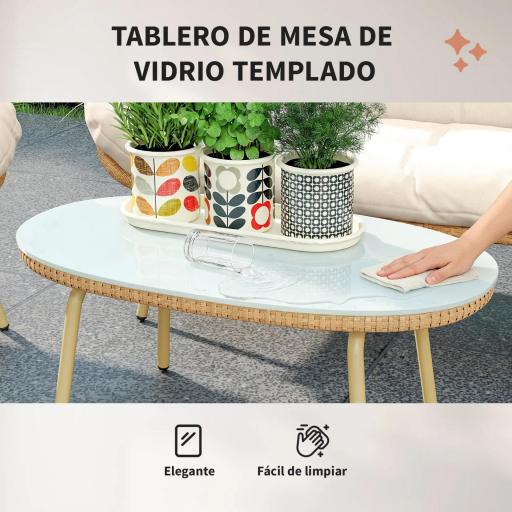 Conjunto de Muebles de Jardín de Rattán de 4 Piezas con Cojines Sofá 2 Sillones y Mesa de Centro Beige [3]