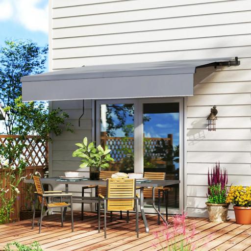 Toldo Manual Retráctil para Jardín con Manivela Protección UV Estructura de Metal y Aluminio 295x200 cm Gris