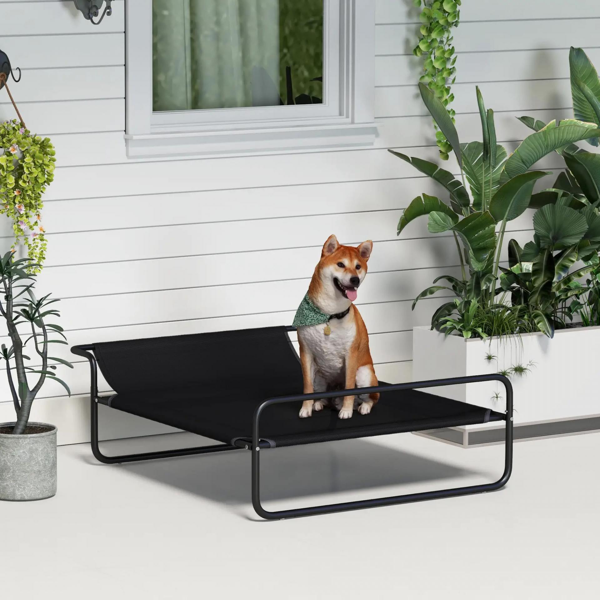 Cama Elevada para Perros Refrescante y Transpirable 106x81x33 cm Malla de Textilene Reposacabezas Inclinado Negro