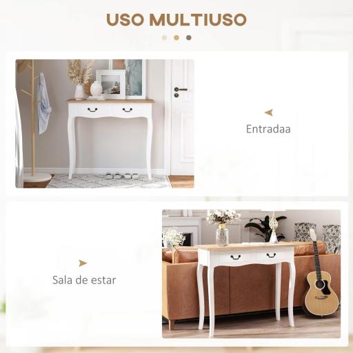 Mesa de Consola con 2 Cajones Diseño de Retro para Entrada Pasillo Sala de Estar Dormitorio Pino 87x34x78,5 cm Blanco [4]