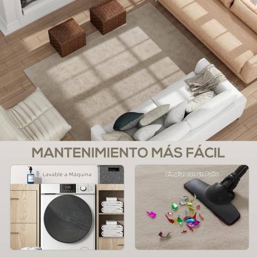 Alfombra Salón 160x230 cm Lavable en Lavadora Pelo Largo Estilo Moderno Tapete para Sala de Estar Dormitorio Crema [9]