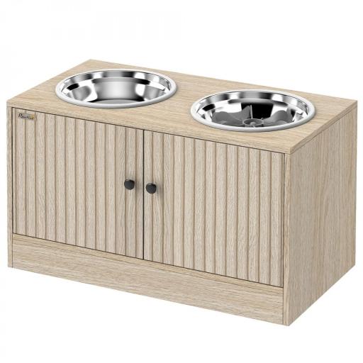 Comedero Perro Elevado con 2 Cuencos de Acero Inoxidable 2x2000 ml con Comedero Lento Almacenamiento Oculto Roble [8]