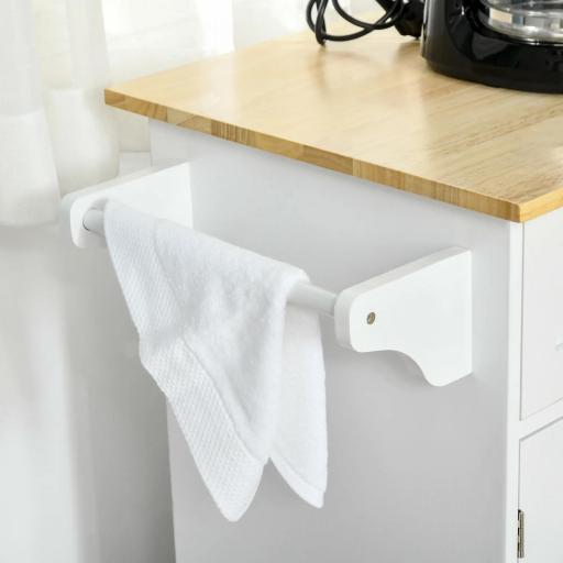 Carro de Cocina Mueble Auxiliar de Cocina con 2 Cajones 6 Puertas y Barra Lateral 121x46x91 cm Roble y Blanco [8]