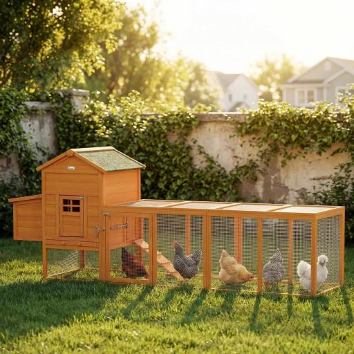 Gallinero de Madera Grande para 3-6 Gallinas con Techo Asfáltico Nido y Bandeja Extraíble 297,5x68x118 cm Natural [3]