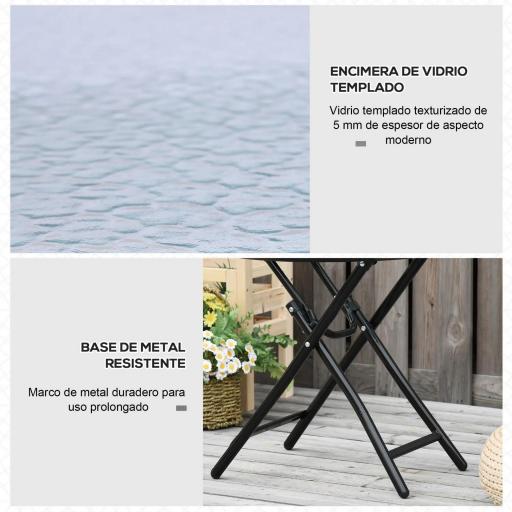 Mesa de Vidrio Redonda Plegable Mesa de Jardín con Hebilla de Seguridad Borde Cubierto de Metal Patio Interior y Exterior Ø45x50 cm Negro [2]