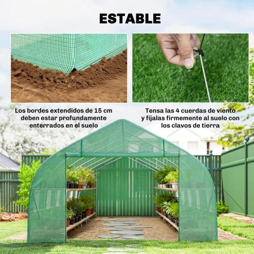 Invernadero de Exterior Invernadero de Túnel 8x3x2 m Invernadero de Jardín con 12 Ventanas y Puerta Enrollable para Cultivo Plantas Tomates Verduras Acero y PE 140 g/m² Verde [5]