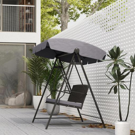 Columpio de Jardín de 3 Plazas con Toldo Ajustable Cojín y Estructura de Acero Carga 360 kg 205x133x181 cm Gris [7]