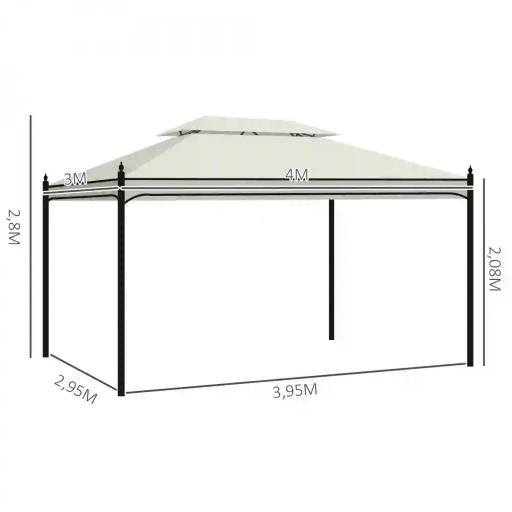 Cenador de Jardín 4x3m con Doble Techo Estructura de Acero Anti-UV para Exterior Patio 400x300x280 cm Crema [1]
