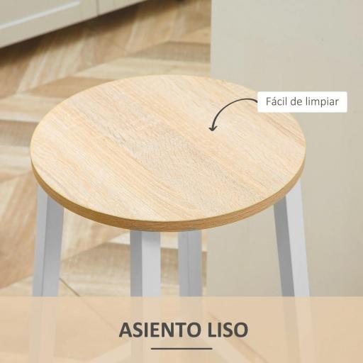 Juego de 2 Taburetes Altos de Cocina con Asiento de Melamina y Patas de Acero 32,5x32,5x65 cm Natural y Blanco [6]