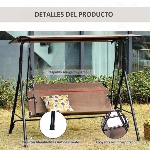 Columpio de Jardín de Exterior de 2 Plazas Silla Balancín con Parasol Techo Ajustable en Ángulo Terraza Balcón Exterior Carga 200 kg 172x110x155 cm Marrón [5]