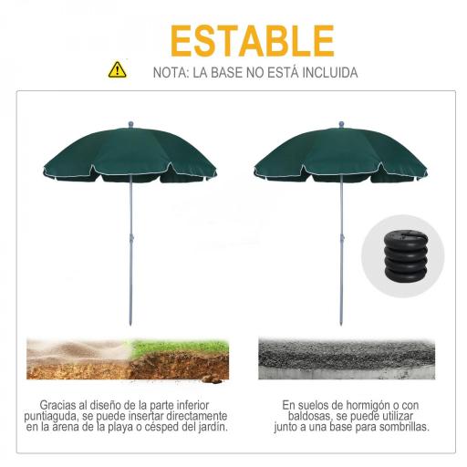 Sombrilla de Playa Diámetro de Ø202 cm con Techo Inclinable Poste Desmontable y Pincho Inferior para Jardín Verde [3]