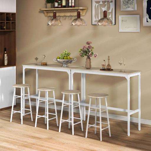 Mesa Alta de Cocina con Taburetes Marco de Acero Estilo Industrial Mesa Alta para Comedor Natural y Blanco [9]