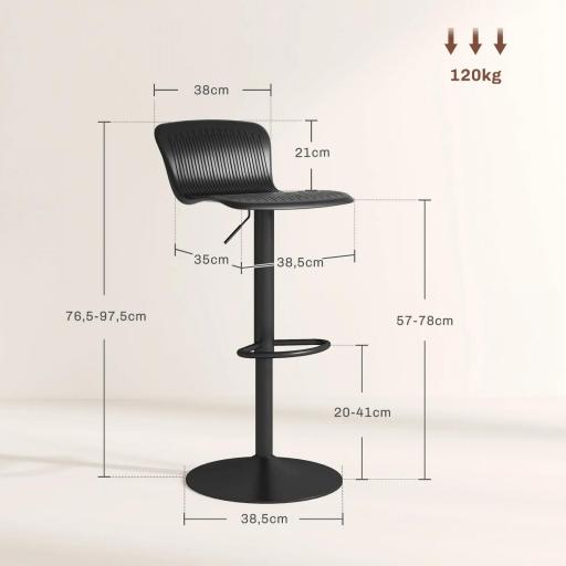 Conjunto de 2 Taburetes Altos de Cocina Giratorios con Respaldo y Altura Ajustable Carga 120 kg para Bar Salón Negro [1]