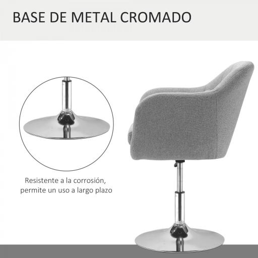 Sillón para Salón Giratorio 360° con Altura Ajustable Respaldo Envolvente Reposabrazos y Cojín 60x60x79-91 cm Gris [3]