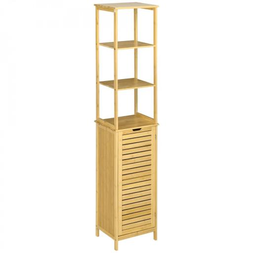 Estantería de Baño de Bambú Armario Alto para Baño con 3 Estantes y 1 Puerta Mueble Columna de Almacenaje 34x30x173 cm Natural [6]