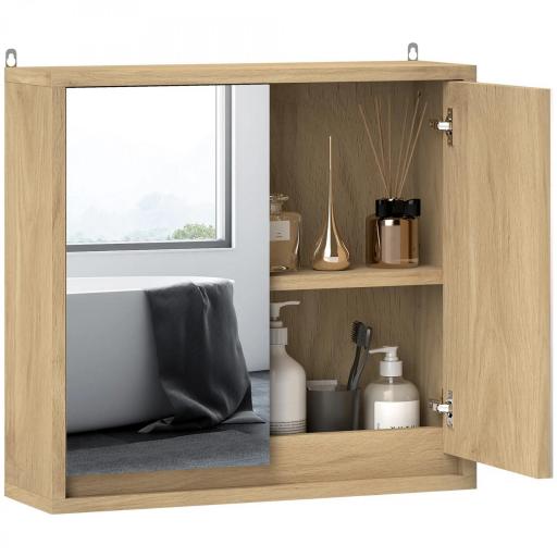 Armario de Baño con Espejo con 2 Puertas y Balda Ajustable Mueble Colgante de Estilo Moderno 48x14,5x45cm Natural [3]