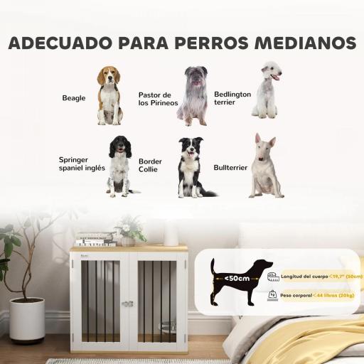 Jaula para Perros Medianos 2 en 1 con 2 Puertas con Puertas Comedero Giratorio de 360° y 2 Cuencos 80x55x71,5 cm Blanco [3]
