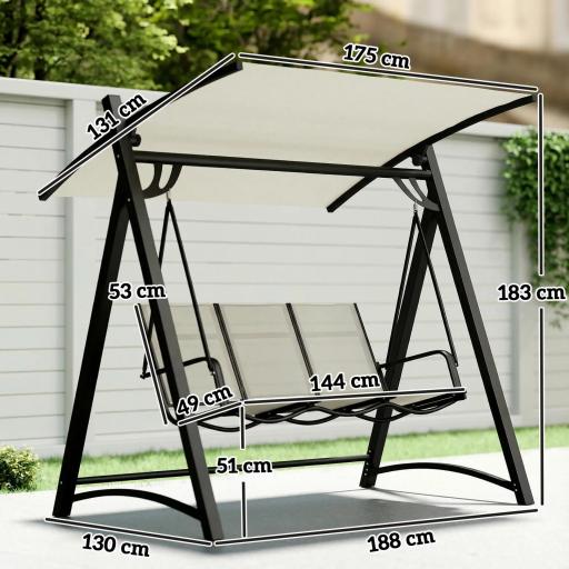 Columpio de Jardín de 3 Plazas con Techo Ajustable UPF50+ Asiento Transpirable Carga 360 kg 188x130x183 cm Crema [1]