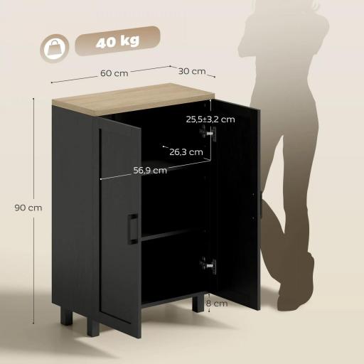 Aparador de Salón Estrecho de 2 Puertas Armario de Cocina con Estante Ajustable para Entrada 60x30x90 cm Negro [7]