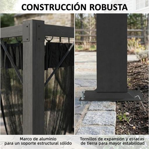 Pérgola de Jardín 3x4 m con Techo Retráctil 4 Laterales de Malla UPF30+ Cenador de Jardín para Patio Exterior Gris [7]