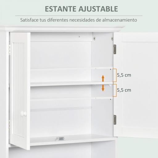 Armario Baño de Pared con 2 Puertas Estante Interior Ajustable y Compartimento Abierto Mueble Auxiliar Suspendido Multiusos para Cocina 60x20x70,5 cm Blanco [5]