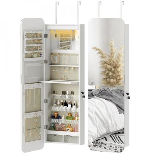 Espejo Joyero con Luz LED Montado en la Pared o en la Puerta con Cerradura Espejo Entero 2 Cajones Blanco [9]