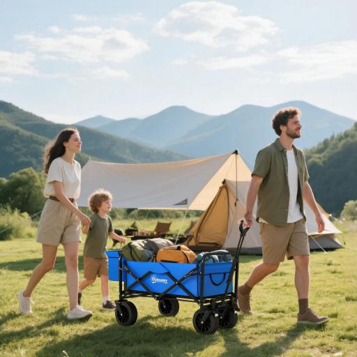 Carro Plegable con Bolsa Térmica Desmontable Longitud y Ángulo del Mango Ajustables y Bolsa de Transporte Azul