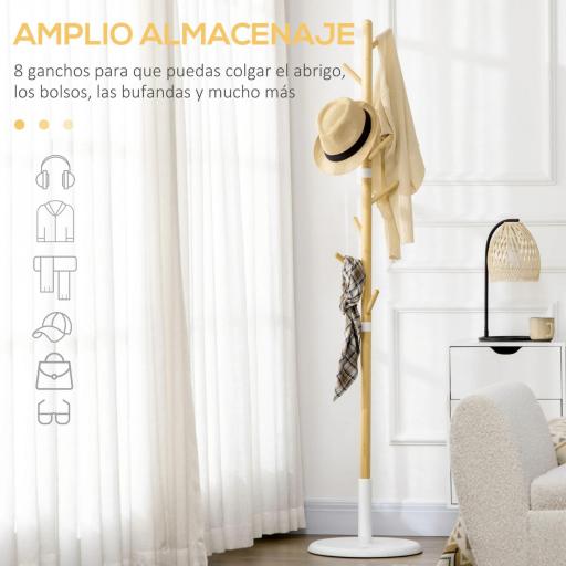 Perchero de Pasillo Moderno con 8 Ganchos para Ropas Bolsas Perchero de Árbol para Entrada Ø37,8x175,6 cm Natural [5]