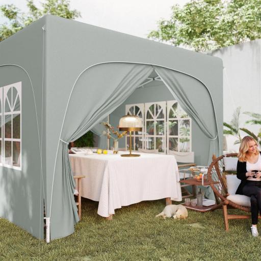 Gazebo de Jardín 3x3m Plegable con Altura Ajustable, Protección UPF50+ y Bolsa, Gris Claro [2]