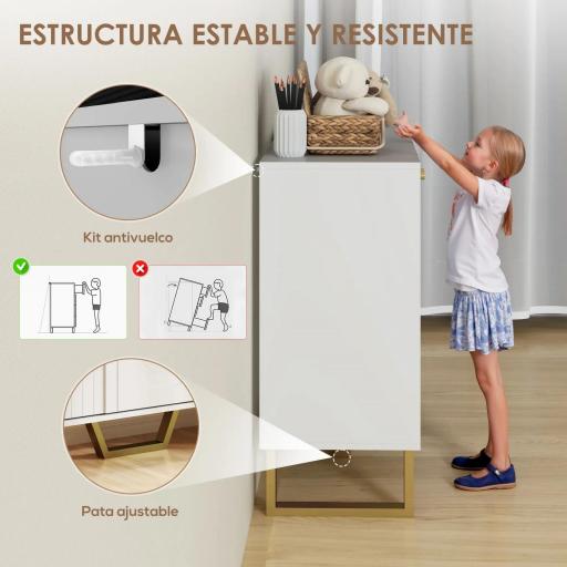 Aparador con 3 Puertas Arqueadas Estantes Ajustables y Patas Doradas 106,5x35x77,5 cm Blanco [5]