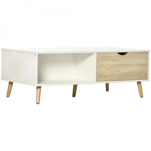 Mesa de Centro Rectangular Mesa con 2 Cajones y Compartimientos Abiertos Estilo Nórdico 106x58x39,5 cm Blanco [9]