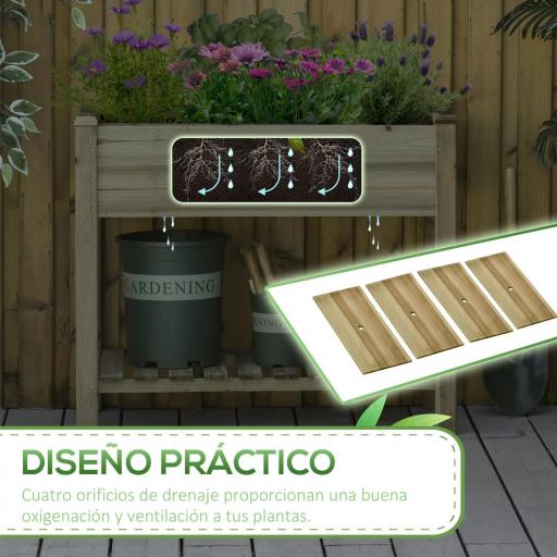 Huerto Urbano de Madera con Estante Mesa de Cultivo Rectangular con Orificios de Drenaje para Cultivos Plantas Jardín Terraza Exterior Carga 80 kg 91x51x76 cm Natural [5]