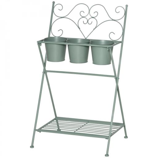 Soporte de Metal para Plantas Plegable con 3 Macetas Incluidas y Estante Inferior Porta Macetero Decorativo de Flores para Interiores y Exteriores 47x37x78,5 cm Verde [10]