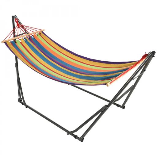 Hamaca con Soporte Plegable 2 en 1 Tendedero con Barra Estructura de Acero para Jardín 270x100x94 cm Multicolor [8]