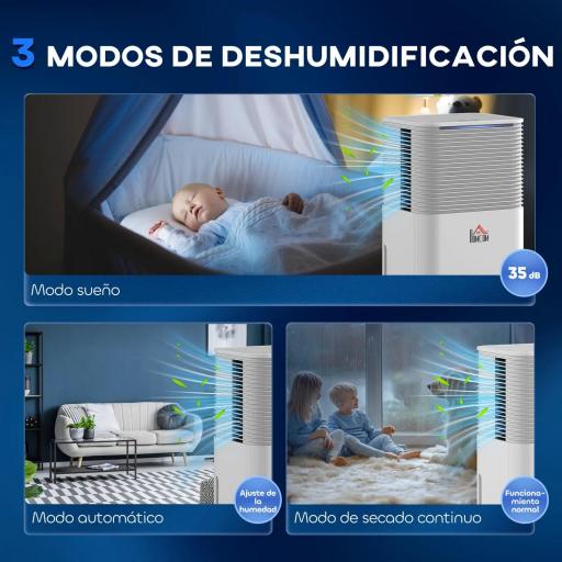 Deshumidificador 10L/día Silencioso con 3 Modos Pantalla LED Temporizado 24H Bloqueo Infantil y Drenaje Continuo Blanco [7]