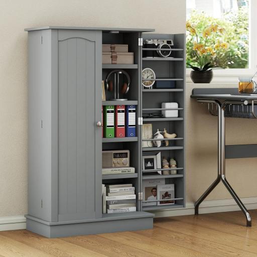 Armario Despensa Cocina con 2 Puertas y 16 Estantes Alacena Moderna con Estantes Ajustables 60x30x104cm Gris [7]