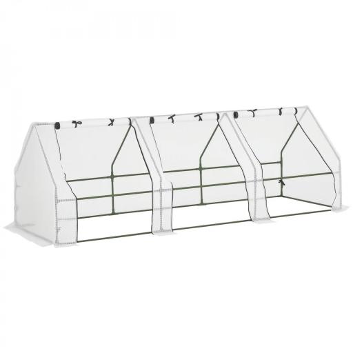 Invernadero de Exterior Invernadero de Jardín 270x90x90 cm Tipo Caseta con 3 Ventanas Marco de Acero y Cubierta de PE 140g/㎡ para Cultivo Plantas Flores Tomates Blanco [8]