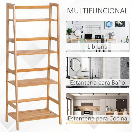 Estantería de Bambú 4 Niveles Estantería Escalera de Baño Librería Organizador Zapatero 48x31,5x120 cm [3]