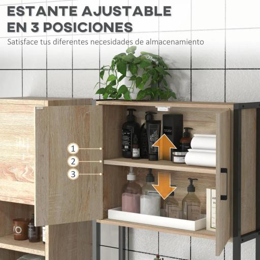 Mueble sobre Inodoro con 2 Puertas Estante Ajustable Estante Abierto para Espacio Pequeño 64x19x178 cm Natural [9]