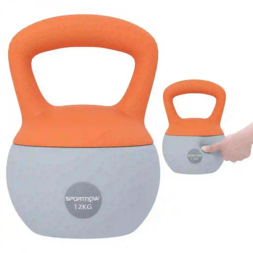 Pesa Rusa 12 kg Kettlebell Relleno de Arena Metálica Mango Antideslizante para Casa 21x21x30 cm Naranja y Gris [9]