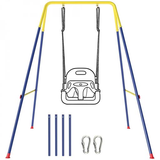 Estructura de Columpio Infantil Plegable con 2 Ganchos 4 Estacas Resistente para 50 kg Forma A 128x155x157 cm Azul [8]